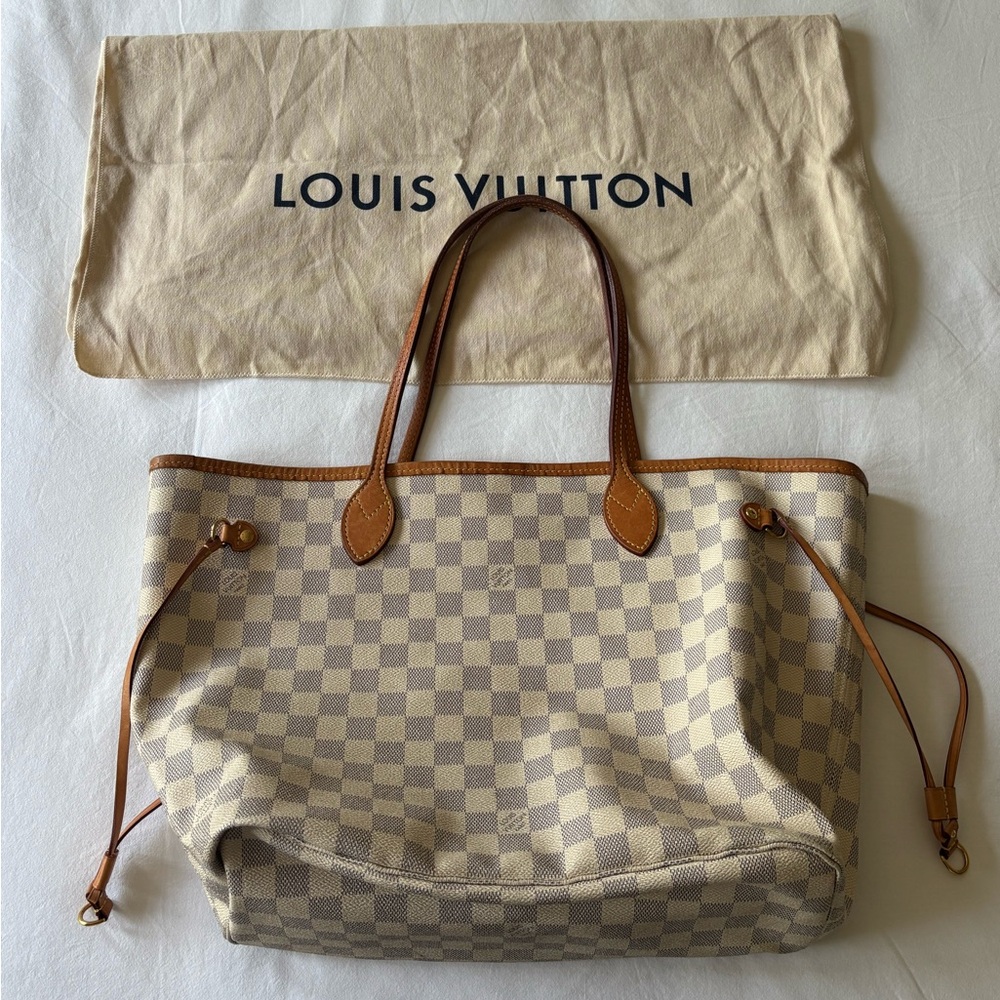 Louis Vuitton Neverfull Damier Azur Tote - Cream